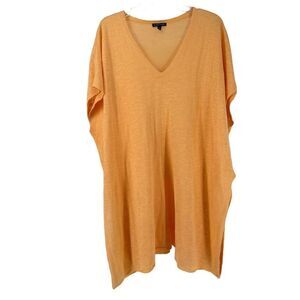 Eileen Fisher Tunic Yellow Size S V Neck Linen Slub Short Sleeve Lagenlook Beach